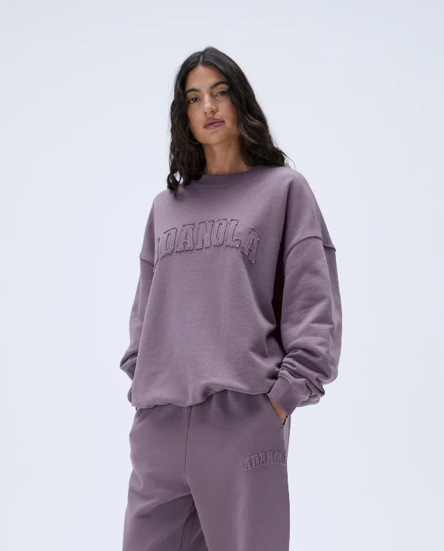 Distressed Varsity Oversized Sweatshirt - Mauve Purple Hoodie with Hood Adjustable Protection Distressed Varsity Oversized Sweatshirt - Mauve Purple Hoodie with Hood Adjustable Protection