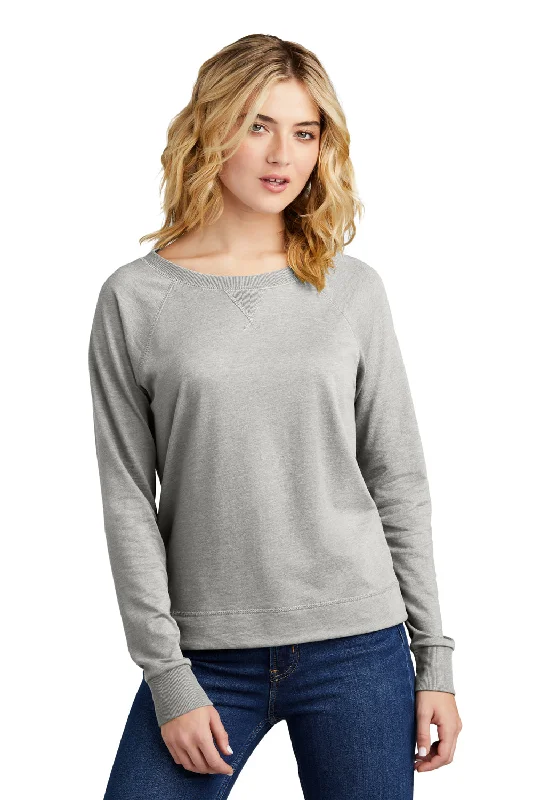 District Womens French Terry Crewneck Sweatshirt - Heather Light Grey Hoodie with Zipper Placket Modern Functional District Womens French Terry Crewneck Sweatshirt - Heather Light Grey Hoodie with Zipper Placket Modern Functional