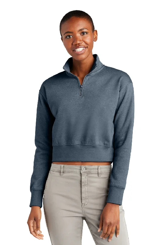 District Womens V.I.T. Fleece 1/4 Zip Sweatshirt - Heather Flint Blue Hoodie with Embroidery Detailed Premium District Womens V.I.T. Fleece 1/4 Zip Sweatshirt - Heather Flint Blue Hoodie with Embroidery Detailed Premium