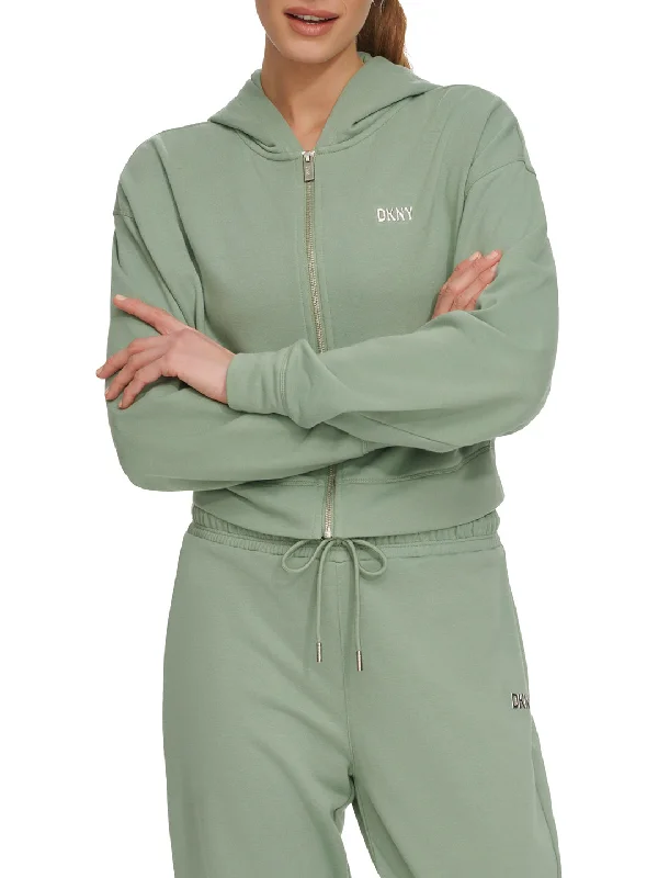 Dkny Women Green Solid Hooded Full Sleeves Zipped Sweatshirt Hoodie with Hem Elastic Stretchable Comfortable Dkny Women Green Solid Hooded Full Sleeves Zipped Sweatshirt Hoodie with Hem Elastic Stretchable Comfortable