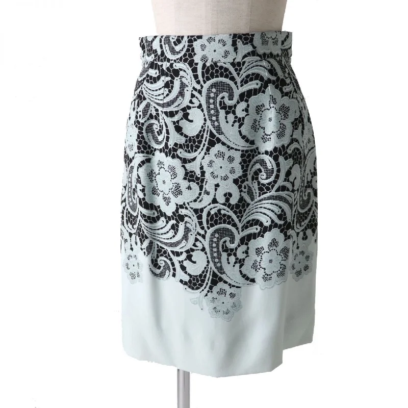 Dolce & Gabbana Lace Print Silk Lined Skirt wool skirt warm