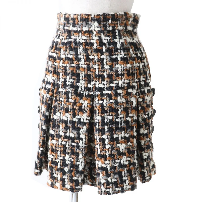 Dolce & Gabbana Tweed Trapezoid Skirt Brown/Black/Gray/White wool skirt breathable