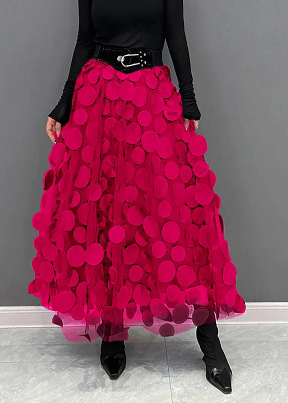 Elegant Rose Dot Patchwork Tulle Skirt Fall chiffon skirt airy