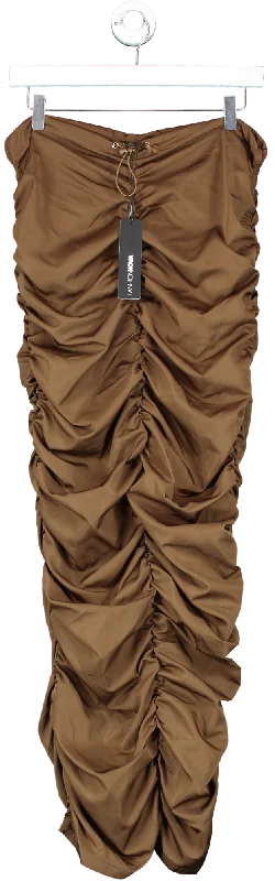 Fashion Nova Brown Rumour Mill Maxi Skirt UK 4 cotton skirt soft