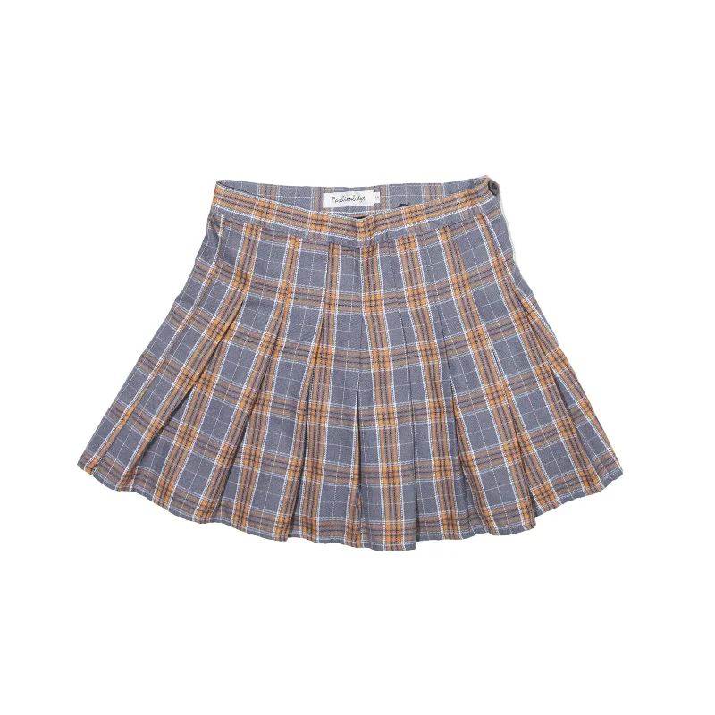 FASHION&STYLE Pleated Short Mini Skirt Grey Check Womens S leather skirt refined