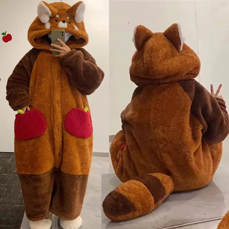 Funny Cartoon Red Panda Plush Hooded Pajamas Set yv32001 Hoodie with Lace Feminine Delicate Funny Cartoon Red Panda Plush Hooded Pajamas Set yv32001 Hoodie with Lace Feminine Delicate