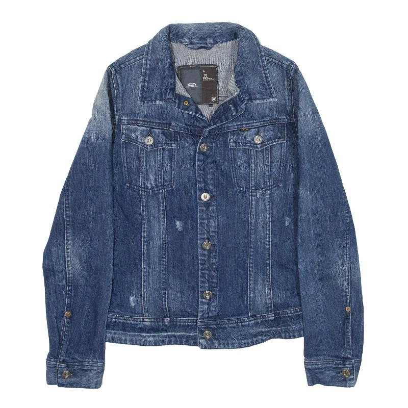 G-STAR Distressed Denim Jacket Blue Womens L Jersey Jacket Tulle Jacket Batik Jacket