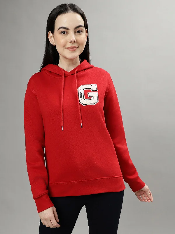 Gant Women Red Solid Hooded Long Sleeves Sweatshirts Hoodie with Cropped Fit Short Trendy Gant Women Red Solid Hooded Long Sleeves Sweatshirts Hoodie with Cropped Fit Short Trendy