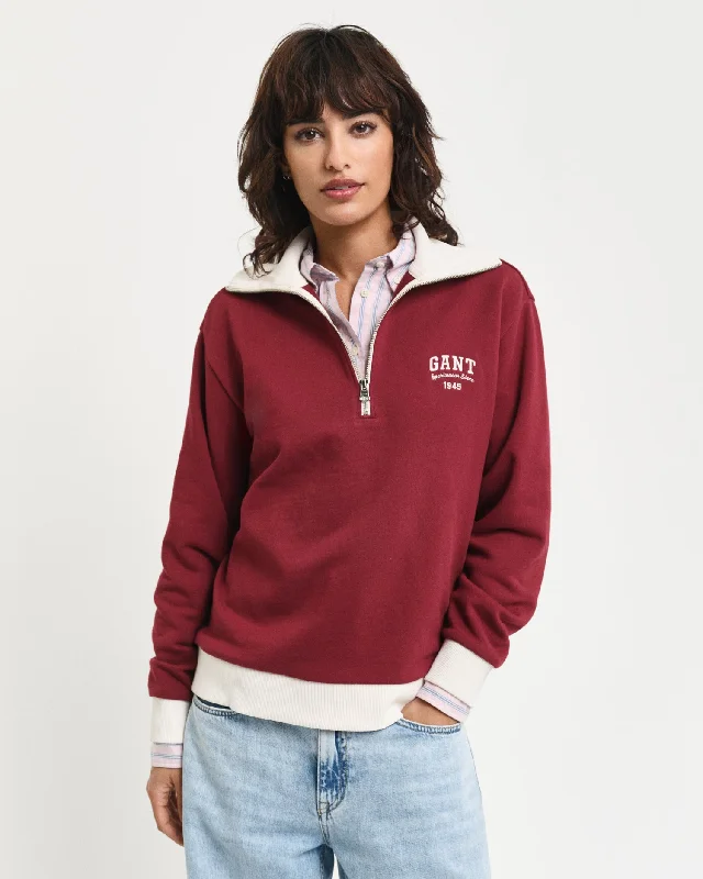Gant Women Red Solid Spread Collar Full Sleeves Sweatshirt Hoodie with Rolled Sleeves Casual Relaxed Gant Women Red Solid Spread Collar Full Sleeves Sweatshirt Hoodie with Rolled Sleeves Casual Relaxed