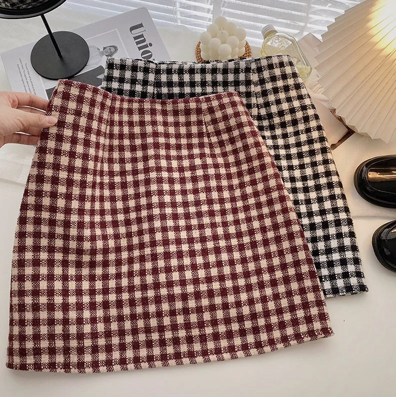 Gingham Tweed Mini Skirt (2 Colors) corduroy skirt durable