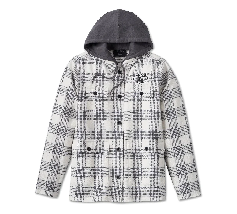 Harley-Davidson® Women's Heritage Classic Shirt Jacket With Hood - YD Plaid - Cloud Dancer Tailored Jacket Straight Jacket A-Line Jacket