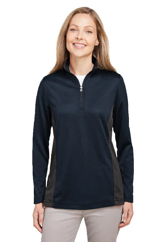 Harriton Womens Flash Performance Moisture Wicking Colorblock 1/4 Zip Sweatshirt - Dark Navy Blue/Dark Charcoal Grey Hoodie with Belted Waist Structured Tailored Harriton Womens Flash Performance Moisture Wicking Colorblock 1/4 Zip Sweatshirt - Dark Navy Blue/Dark Charcoal Grey Hoodie with Belted Waist Structured Tailored