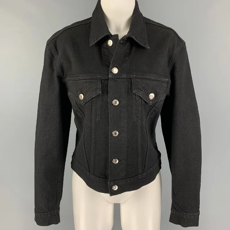 HELMUT LANG Size L Black Cotton Masc Trucker Jacket Zippered Jacket Buttoned Jacket Snapped Jacket