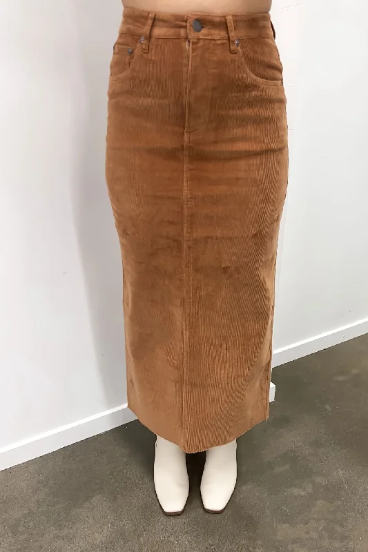 Huntley Cord Maxi Skirt Tan patchwork skirt art