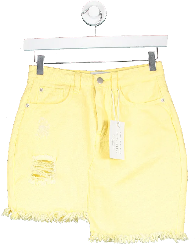 In The Style Yellow Lemon Asymmetric Hem Denim Skirt UK 8 corduroy skirt durable