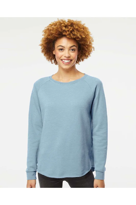 Independent Trading Co. Womens California Wave Wash Crewneck Sweatshirt - Misty Blue Hoodie with Set-In Sleeves Structured Classic Independent Trading Co. Womens California Wave Wash Crewneck Sweatshirt - Misty Blue Hoodie with Set-In Sleeves Structured Classic