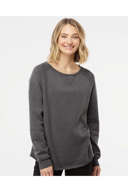 Independent Trading Co. Womens California Wave Wash Crewneck Sweatshirt - Shadow Grey Hoodie with Metallic Shiny Futuristic Independent Trading Co. Womens California Wave Wash Crewneck Sweatshirt - Shadow Grey Hoodie with Metallic Shiny Futuristic