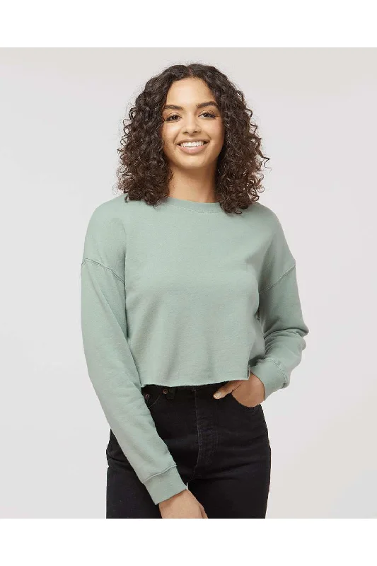 Independent Trading Co. Womens Crop Crewneck Sweatshirt - Sage Green Hoodie with Lining Warm Insulated Independent Trading Co. Womens Crop Crewneck Sweatshirt - Sage Green Hoodie with Lining Warm Insulated