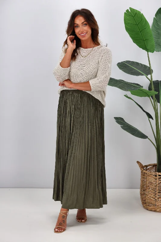 Jane James Tess Crushed Skirt Olive Preorder Late January linen skirt natural