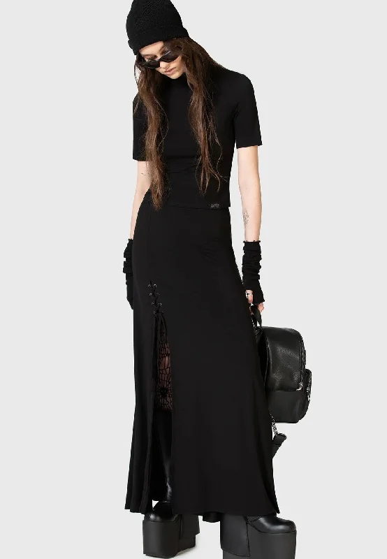 Killstar x Kihilist - Secretly Weep Maxi Black - Skirt silk skirt elegant