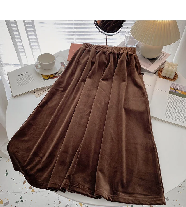 Korean version of Hong Kong style, versatile A-line skirt  5742 cashmere skirt soft