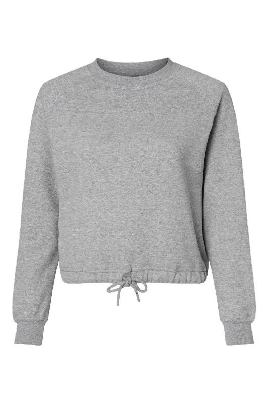 LAT Womens Relaxed Boxy Fleece Crewneck Sweatshirt - Heather Grey Hoodie with Hem Elastic Stretchable Comfortable LAT Womens Relaxed Boxy Fleece Crewneck Sweatshirt - Heather Grey Hoodie with Hem Elastic Stretchable Comfortable