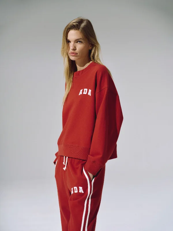 ADA Stitch Loose Fit Sweatshirt - Vintage Red/Marshmallow White Hoodie with Zipper Placket Modern Functional ADA Stitch Loose Fit Sweatshirt - Vintage Red/Marshmallow White Hoodie with Zipper Placket Modern Functional
