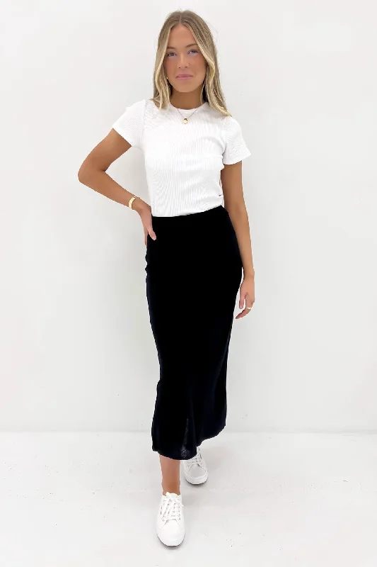 Luxe Linen Maxi Skirt Black a-line skirt cut