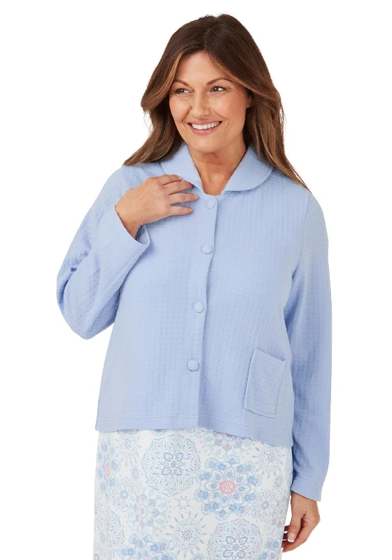 Marlon Waffle Collar Long Sleeve Bedjacket, Blue Satin Fabric Silk Fabric Chiffon Fabric