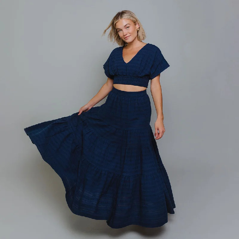 Maxi Skirt, Navy elastic waist skirt