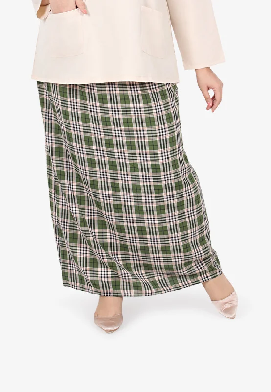 Cesaria Long Checkered Straight Cut Skirt - Ketupat Green lace skirt intricate