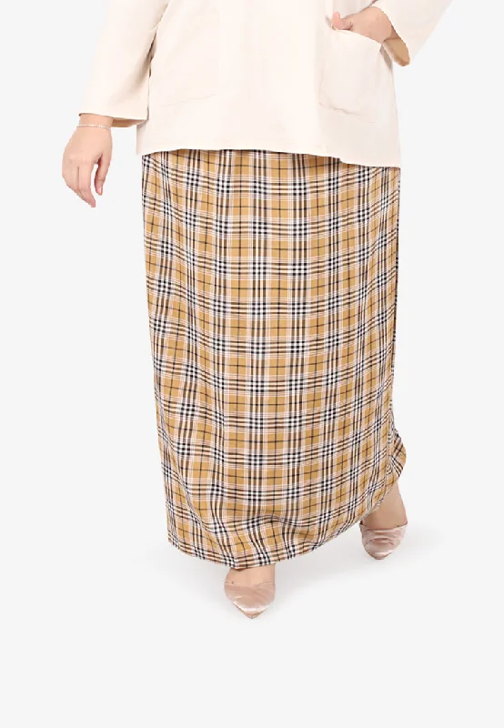 Cesaria Long Checkered Straight Cut Skirt - Mustard Yellow lightweight skirt design