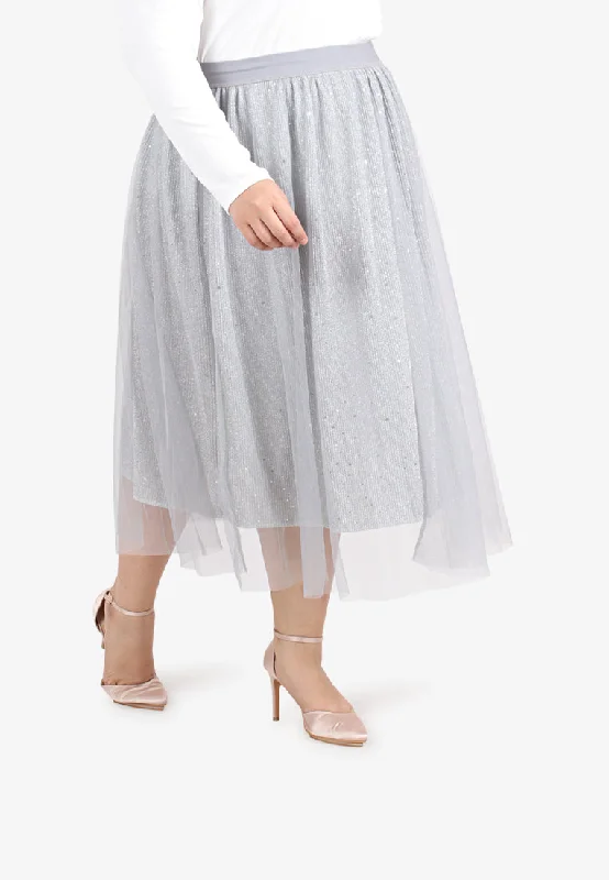 Bradshaw Bling Bling Midi Tutu Skirt - Light Grey denim skirt casual