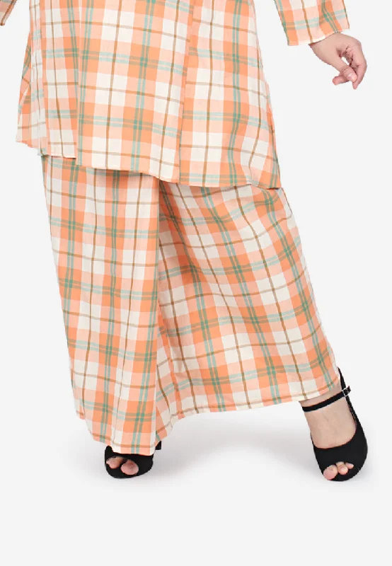 Ayila OOTB Collection Long Checkered Skirt - Orange White velvet skirt glossy