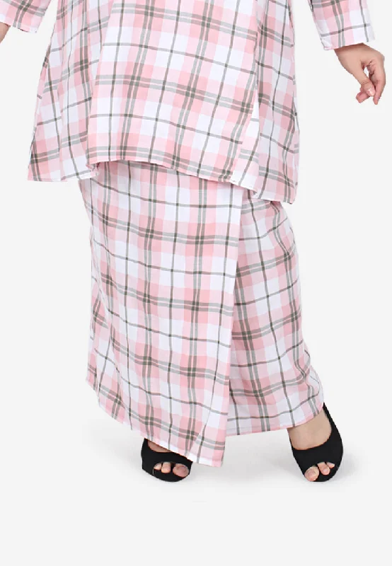 Ayila OOTB Collection Long Checkered Skirt - Pink White leather skirt sleek