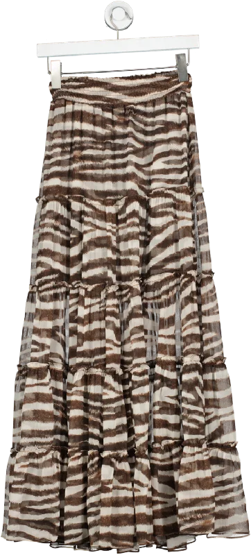 Misa Brown Ruffle Animal Print Maxi Skirt UK XS lightweight skirt design