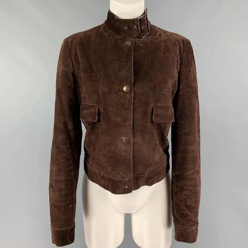 MIU MIU Size 6 Brown Suede Snaps Jacket Fleece Jacket Down Jacket Parka