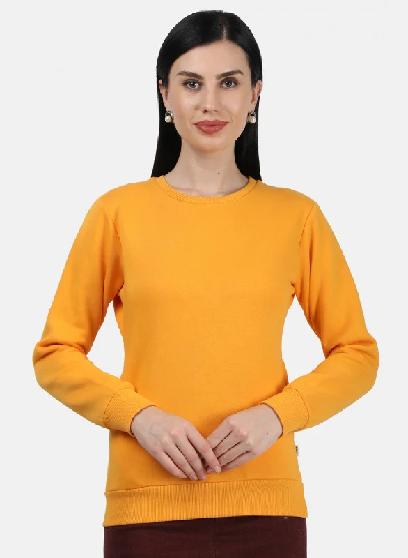 Women Mustard Plain Sweatshirt Hoodie with Elastic Cuffs Stretchable Comfortable