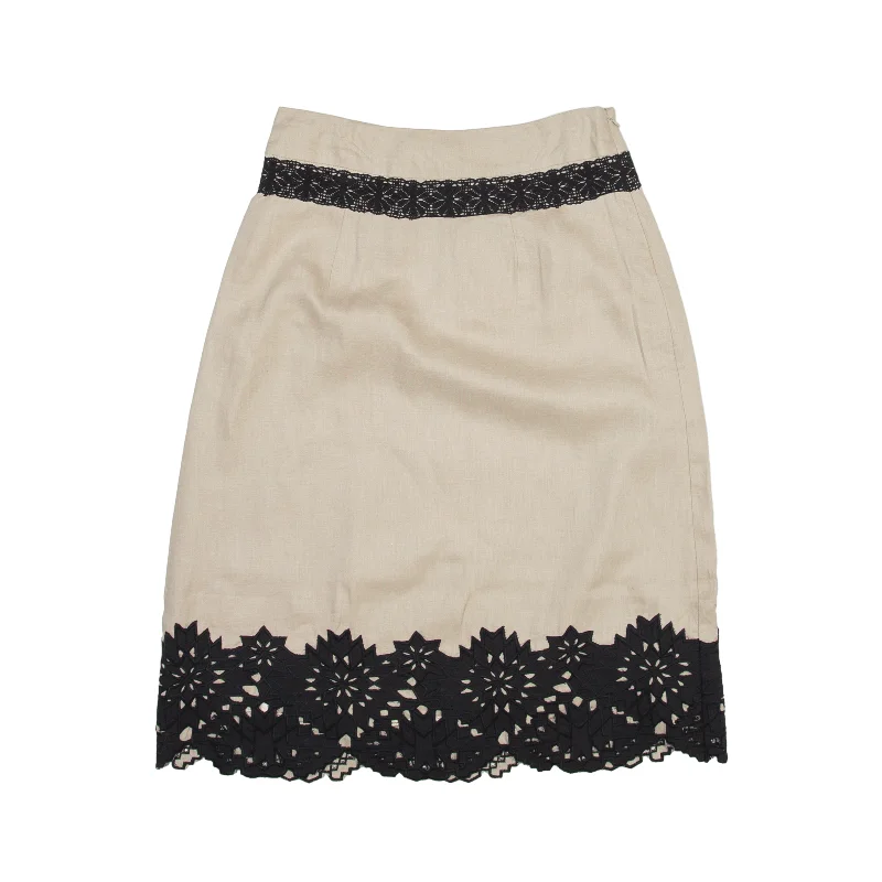 MONSOON Lace Knee Length Flare Skirt Beige Womens UK 8 a-line skirt cut