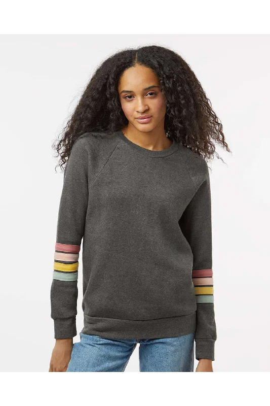 MV Sport Womens Striped Sleeves Crewneck Sweatshirt - Charcoal Grey Hoodie with Applique Textured Unique MV Sport Womens Striped Sleeves Crewneck Sweatshirt - Charcoal Grey Hoodie with Applique Textured Unique