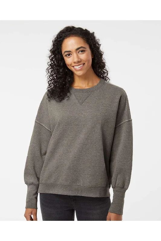 MV Sport Womens Sueded Fleece Crewneck Sweatshirt - Charcoal Grey Hoodie with Puffed Sleeves Voluminous Trendy MV Sport Womens Sueded Fleece Crewneck Sweatshirt - Charcoal Grey Hoodie with Puffed Sleeves Voluminous Trendy
