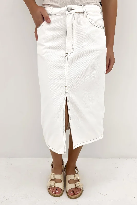 Nate Denim Midi Skirt White denim skirt classic