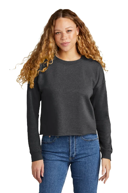 New Era Womens Fleece Crop Crewneck Sweatshirt - Heather Black Hoodie with V-Neck Classic Versatile New Era Womens Fleece Crop Crewneck Sweatshirt - Heather Black Hoodie with V-Neck Classic Versatile