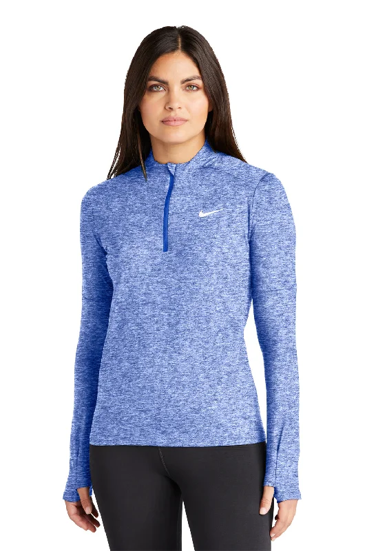 Nike Womens Element Dri-Fit Moisture Wicking 1/4 Zip Sweatshirt - Heather Royal Blue Hoodie with Rolled Sleeves Casual Relaxed Nike Womens Element Dri-Fit Moisture Wicking 1/4 Zip Sweatshirt - Heather Royal Blue Hoodie with Rolled Sleeves Casual Relaxed