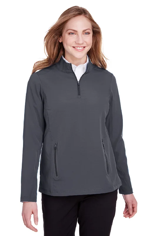 North End Womens Quest Performance Moisture Wicking 1/4 Zip Sweatshirt w/ Pockets - Carbon Grey/Black - Closeout Hoodie with Zipper Versatile Modern North End Womens Quest Performance Moisture Wicking 1/4 Zip Sweatshirt w/ Pockets - Carbon Grey/Black - Closeout Hoodie with Zipper Versatile Modern