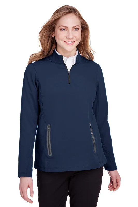 North End Womens Quest Performance Moisture Wicking 1/4 Zip Sweatshirt w/ Pockets - Classic Navy Blue/Carbon Grey - Closeout Hoodie with Hem Frayed Vintage Worn North End Womens Quest Performance Moisture Wicking 1/4 Zip Sweatshirt w/ Pockets - Classic Navy Blue/Carbon Grey - Closeout Hoodie with Hem Frayed Vintage Worn
