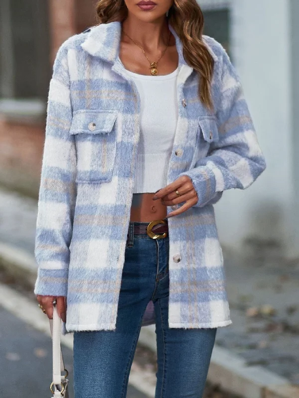 Oversized Fuzzy Plaid Jacket for Women Embroidered Jacket Appliqued Jacket Beaded Jacket