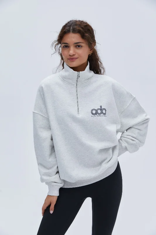 Performance Oversized Funnel Neck Zip Sweatshirt - Light Grey Melange Hoodie with Exposed Zipper Edgy Industrial Performance Oversized Funnel Neck Zip Sweatshirt - Light Grey Melange Hoodie with Exposed Zipper Edgy Industrial