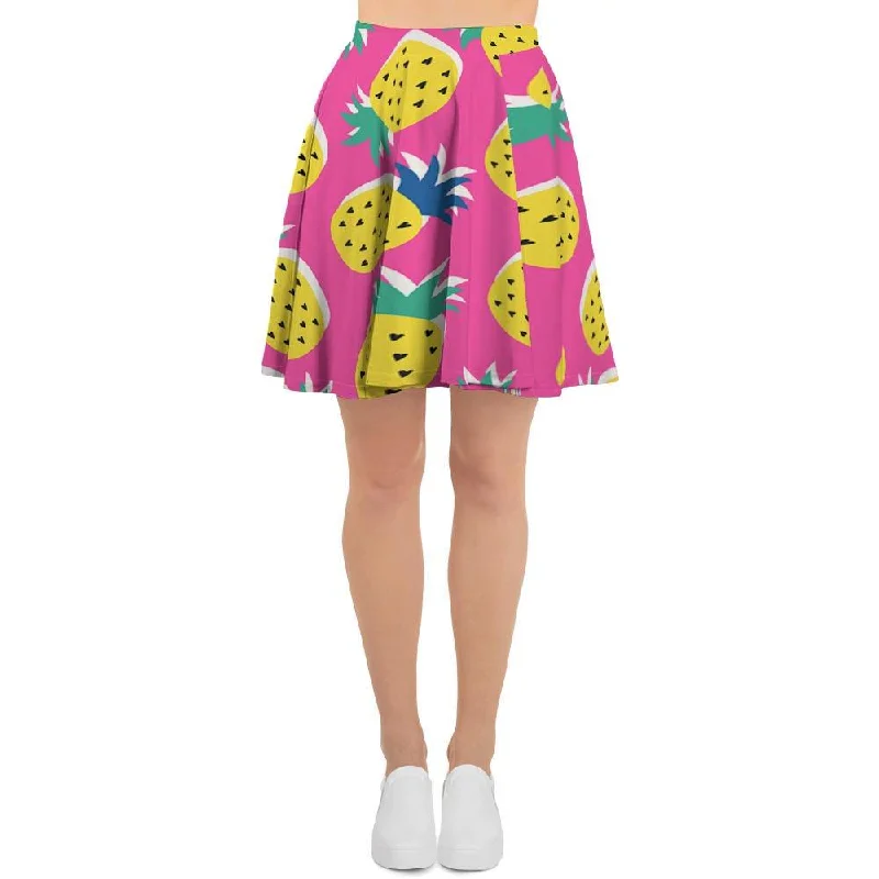 Pink Pineapple Print Women's Skirt leather skirt sleek