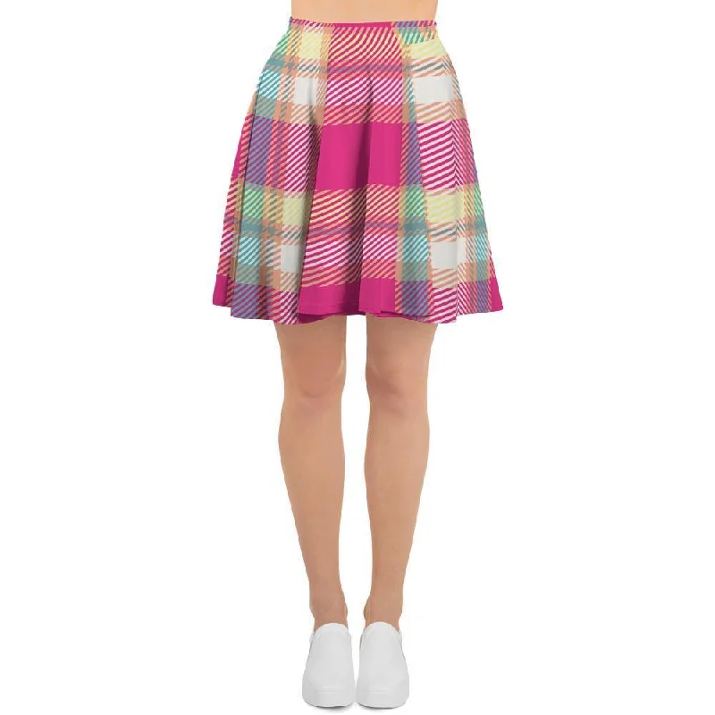 Pink Plaid Tartan Print Women's Skirt leather skirt refined